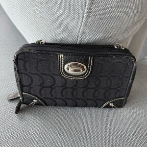 Black Patterned Multi-Functional Clutch with Zip Around Sections